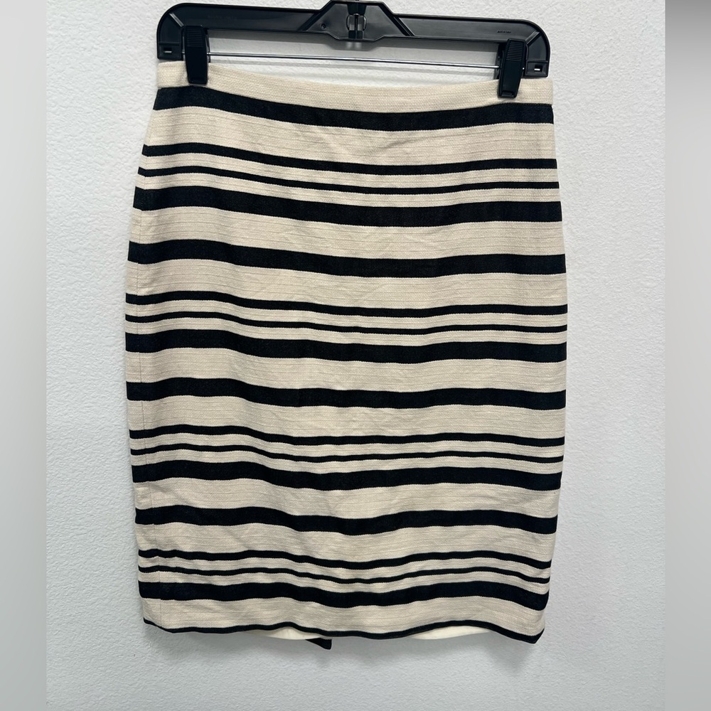 J. Crew Black and Cream Striped Pencil Skirt - Size 4